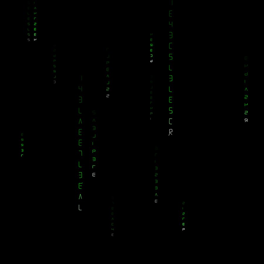 Falling green Matrix-style laser glyphs on black