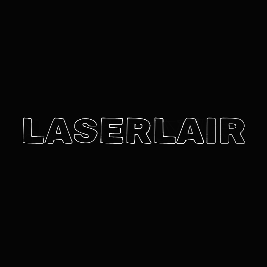 The LaserLair wordmark drawn as single-stroke laser outlines in white on black