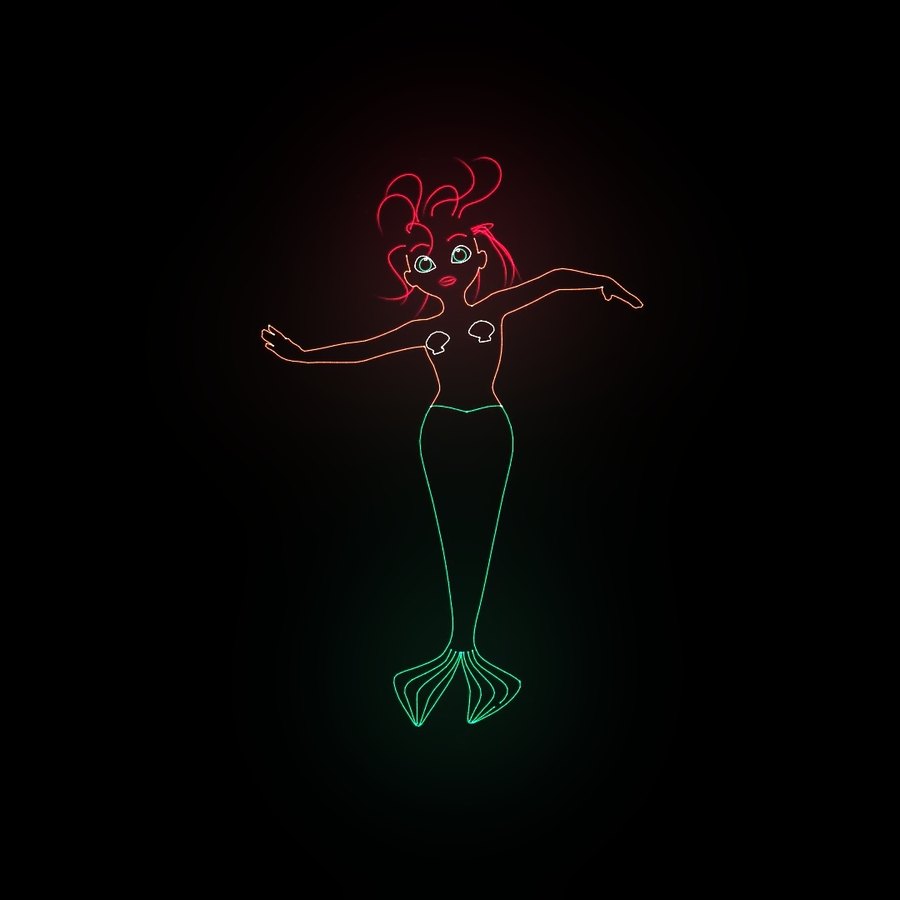 Animated laser mermaid in red and green on black