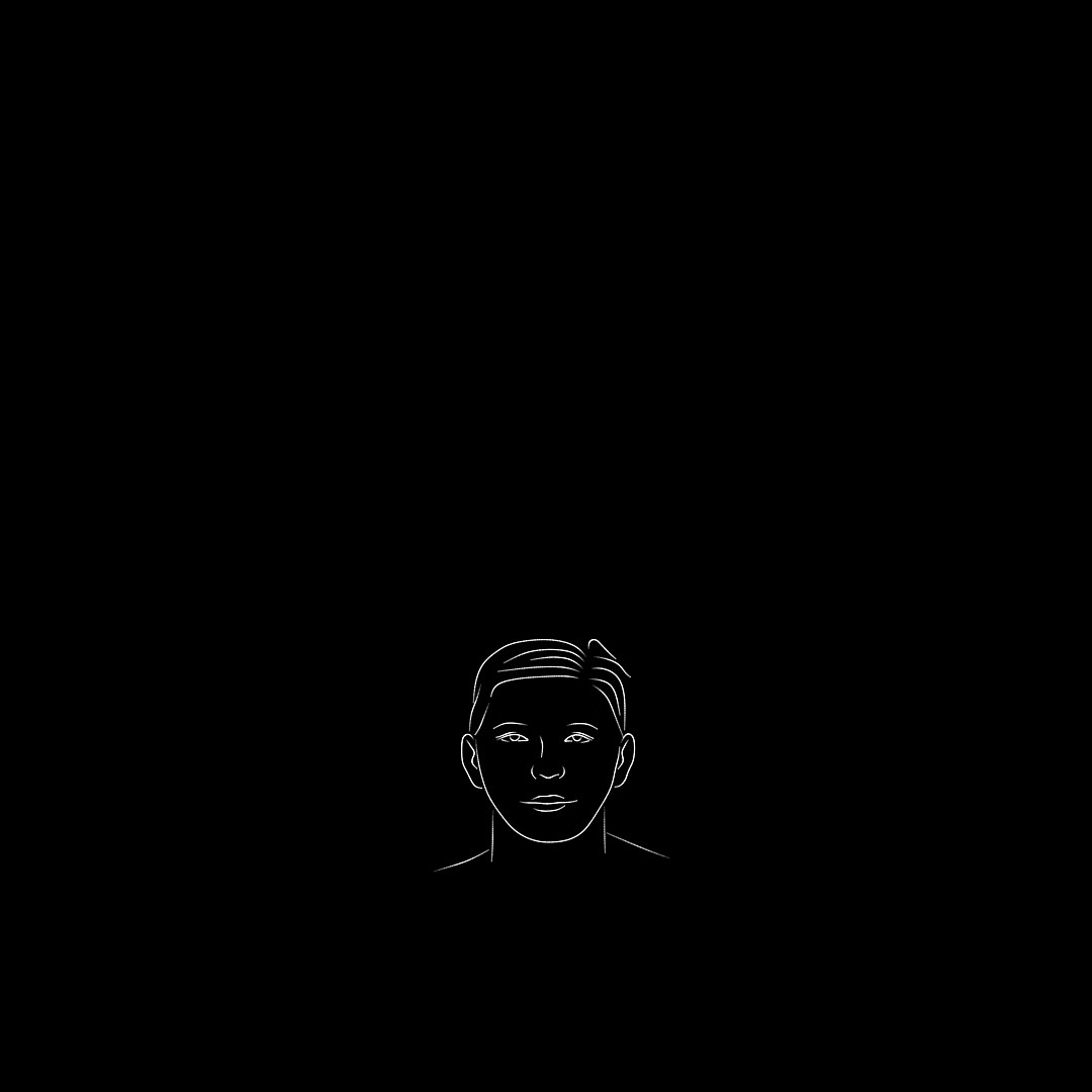 Line portrait of a second figure, the morph target