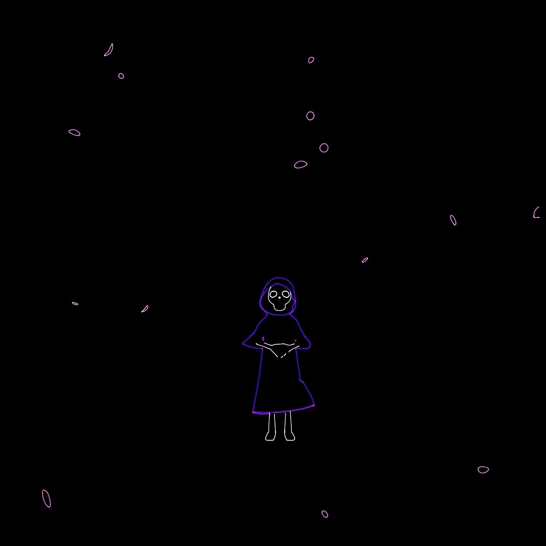 The reaper standing small beneath a field of falling petals