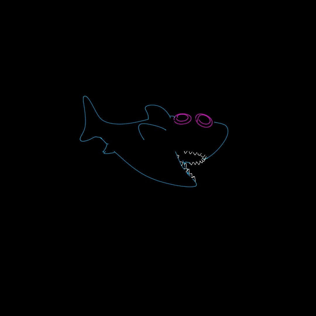 A blue shark wearing pink sunglasses