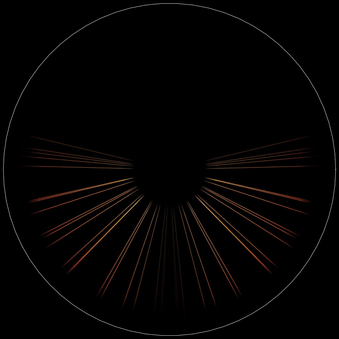 Orange light rays radiating across the full dome circle